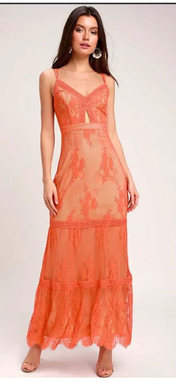 RYSE the Label Ashley Coral Orange Lace Overlay Maxi Dress